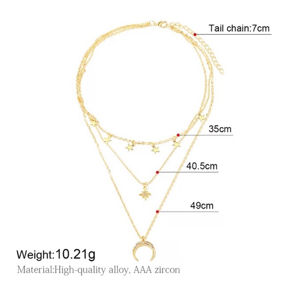 Dainty Star Rhinestone Moon Charm Layered Necklace - Picture 7 of 7